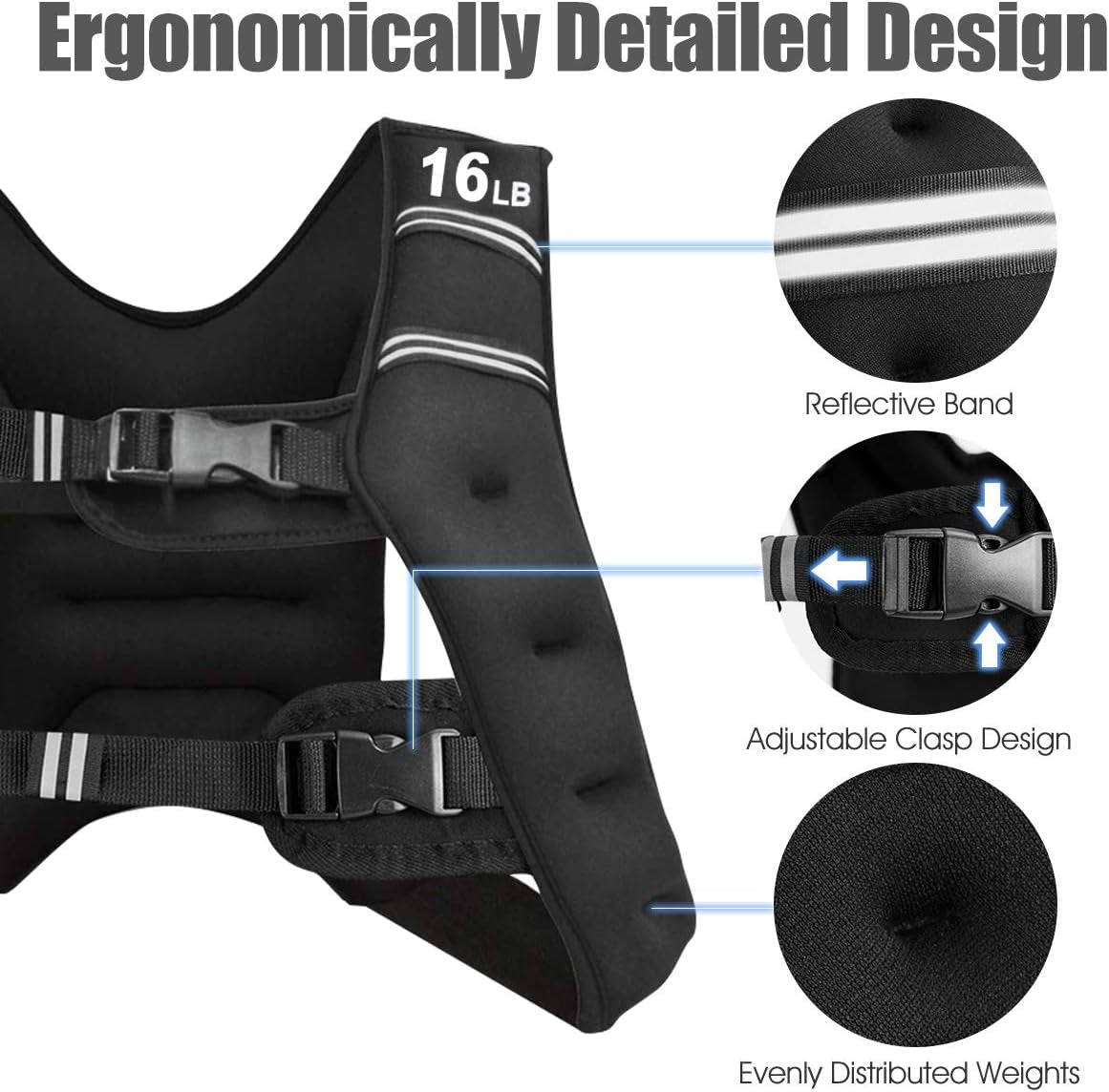 Weighted Vest, 12Lb/16Lb/20Lb/30Lb Weight Vest Workout Equipment with Reflective Stripe for Fitness, Strength Training, Running, Body West for Men Women Kids